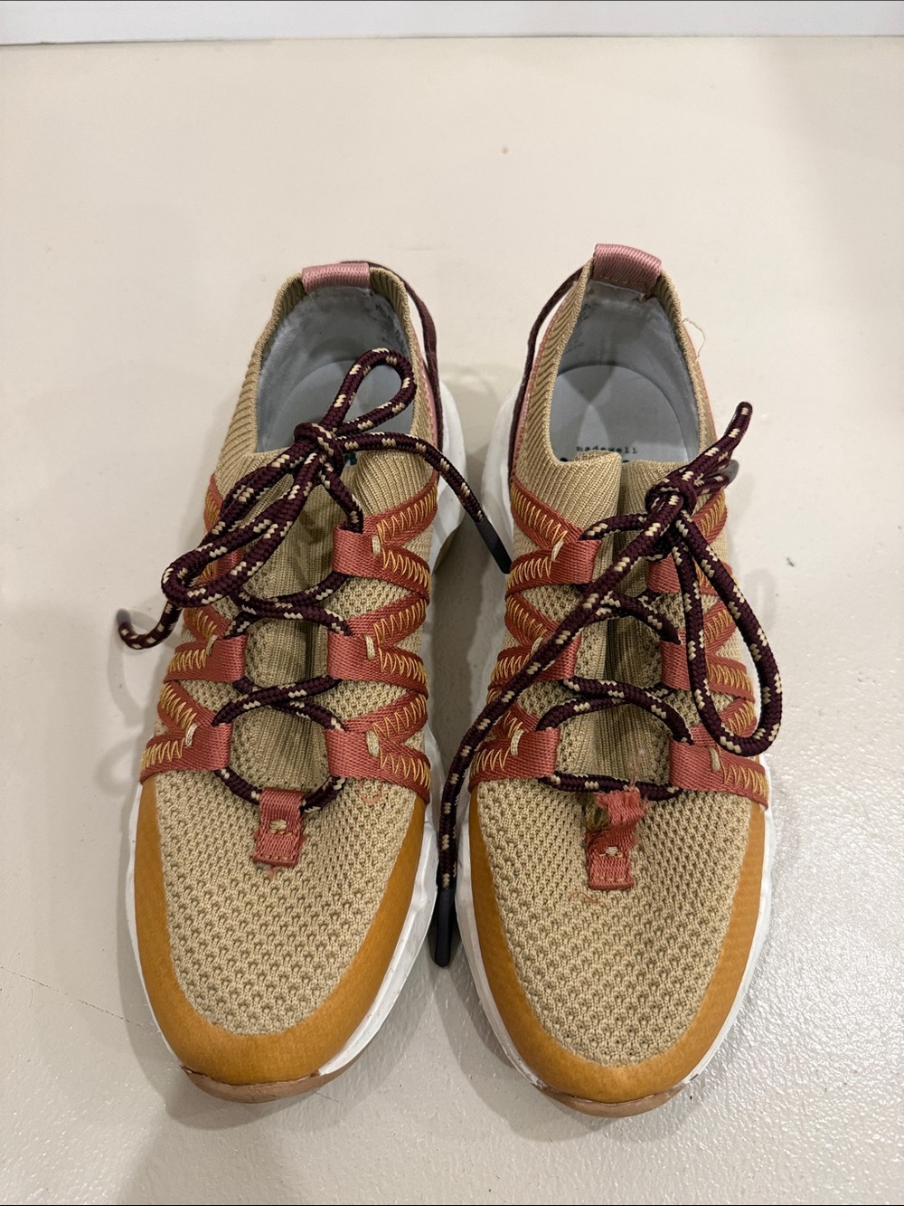 Madewell Women's Knit Sneakers in Tan and Rust Pink
